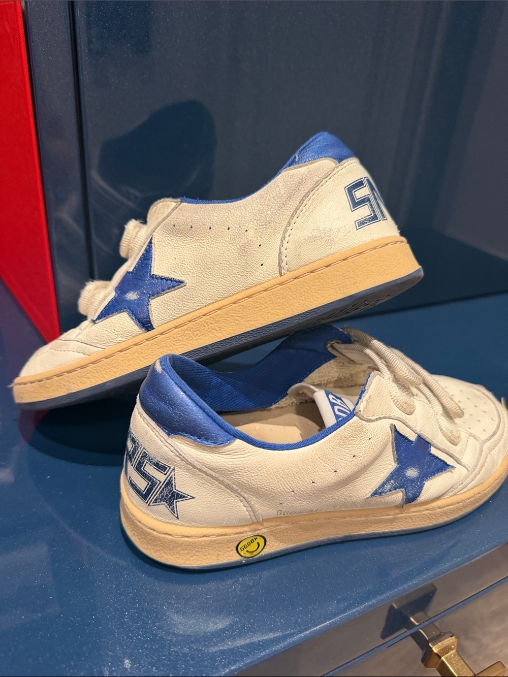 Golden Goose Kids White Sneakers with Blue Star Accent